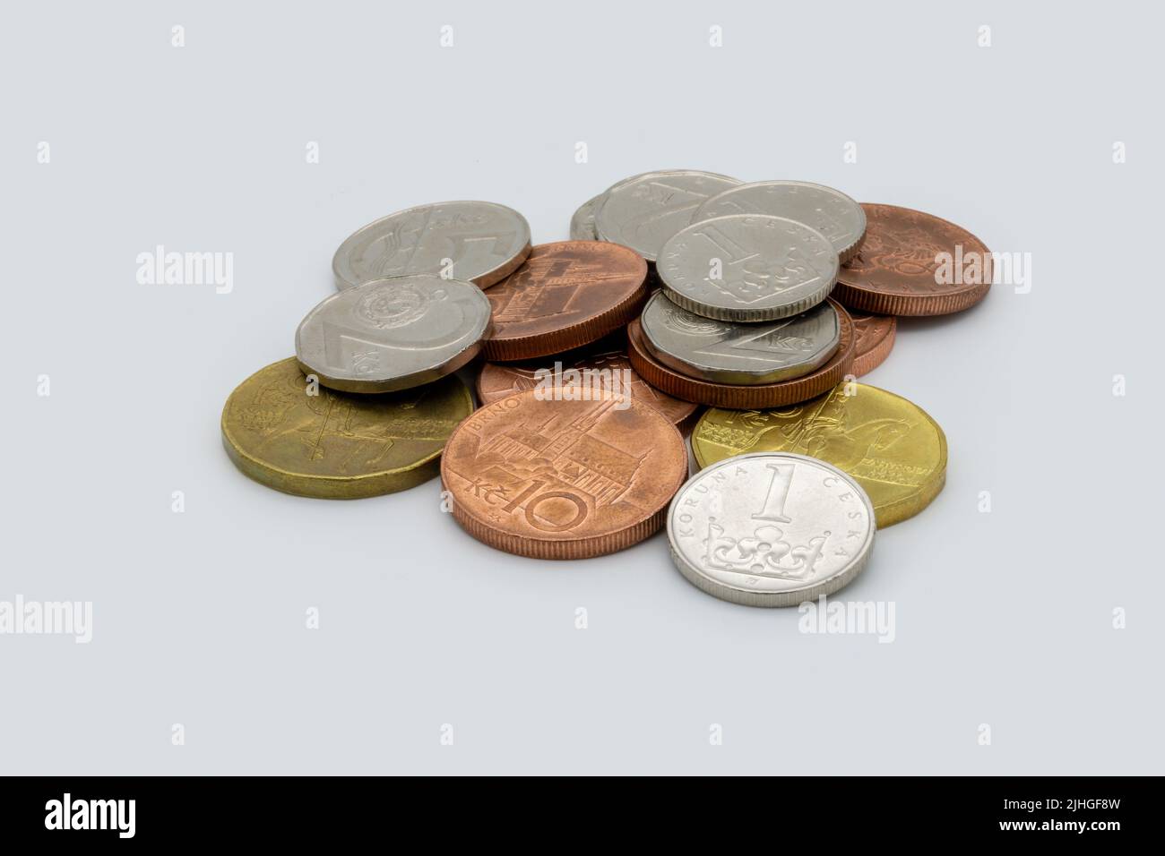 The Czech crown is the official currency of the Czech Republic. At present, coins and banknotes can be used in the denomination of whole crowns. - Stock Image