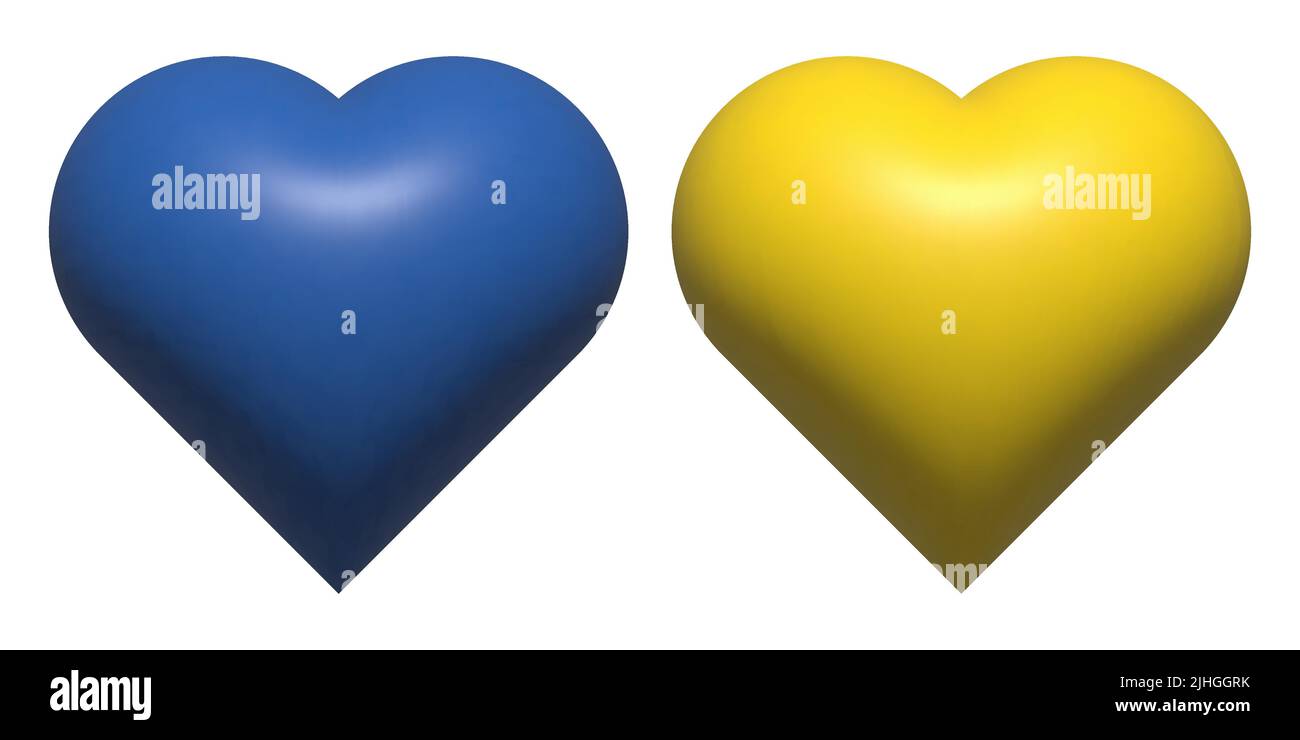 Blue and yellow hearts. Two 3d hearts in the colors of the Ukrainian flag. Vector illustration Stock Vector