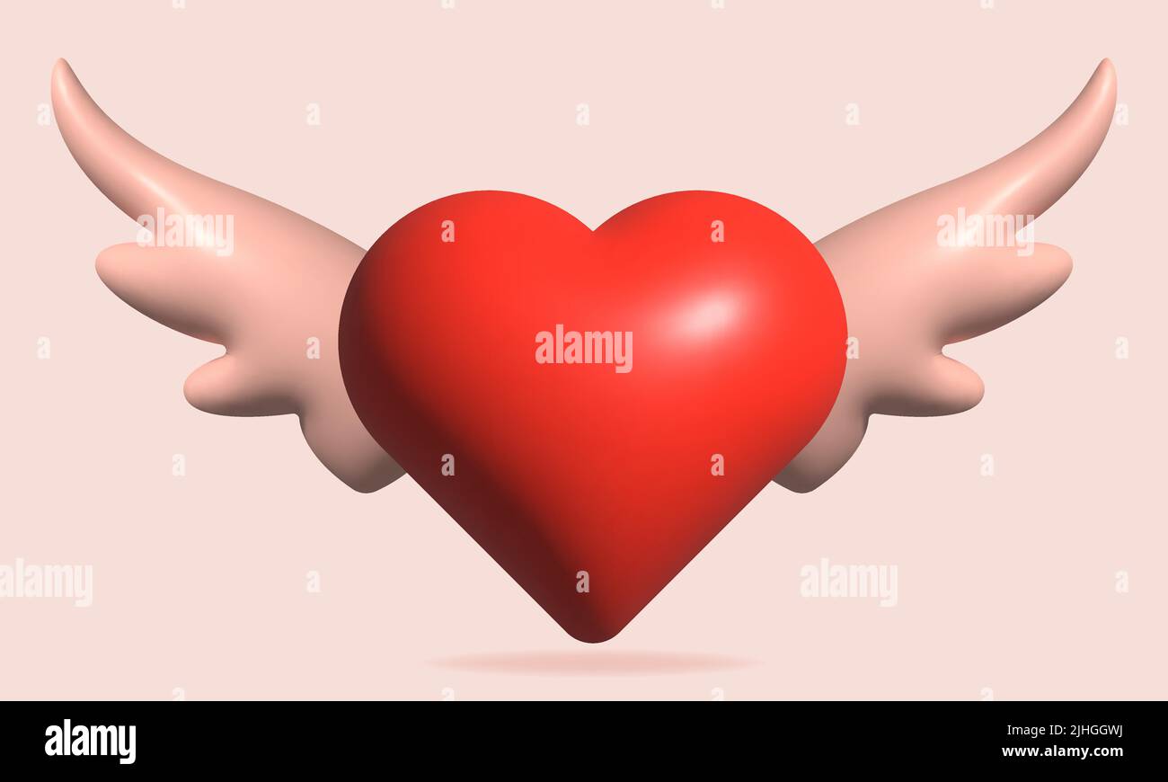Red heart with wings. Romantic concept. 3D rendering illustration Stock Vector