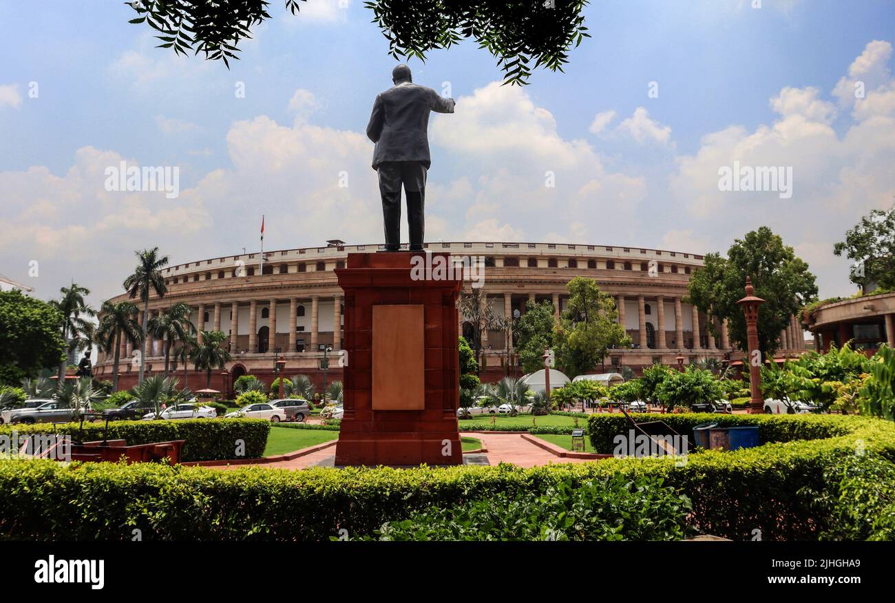 New Delhi, India. 18th July, 2022. A view of Parliament House building on the first day monsoon session 2022 of Parliament, in New Delhi. (Photo by Ganesh Chandra/SOPA Images/Sipa USA) Credit: Sipa USA/Alamy Live News Stock Photo