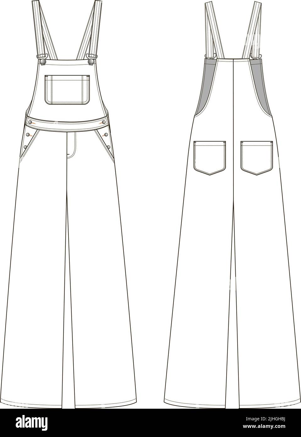 Overall vector sketch illustration. Casual women clothes Stock Vector