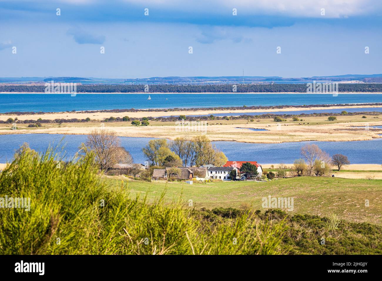 View to the village Grieben on the island Hiddensee, Germany. Stock Photo