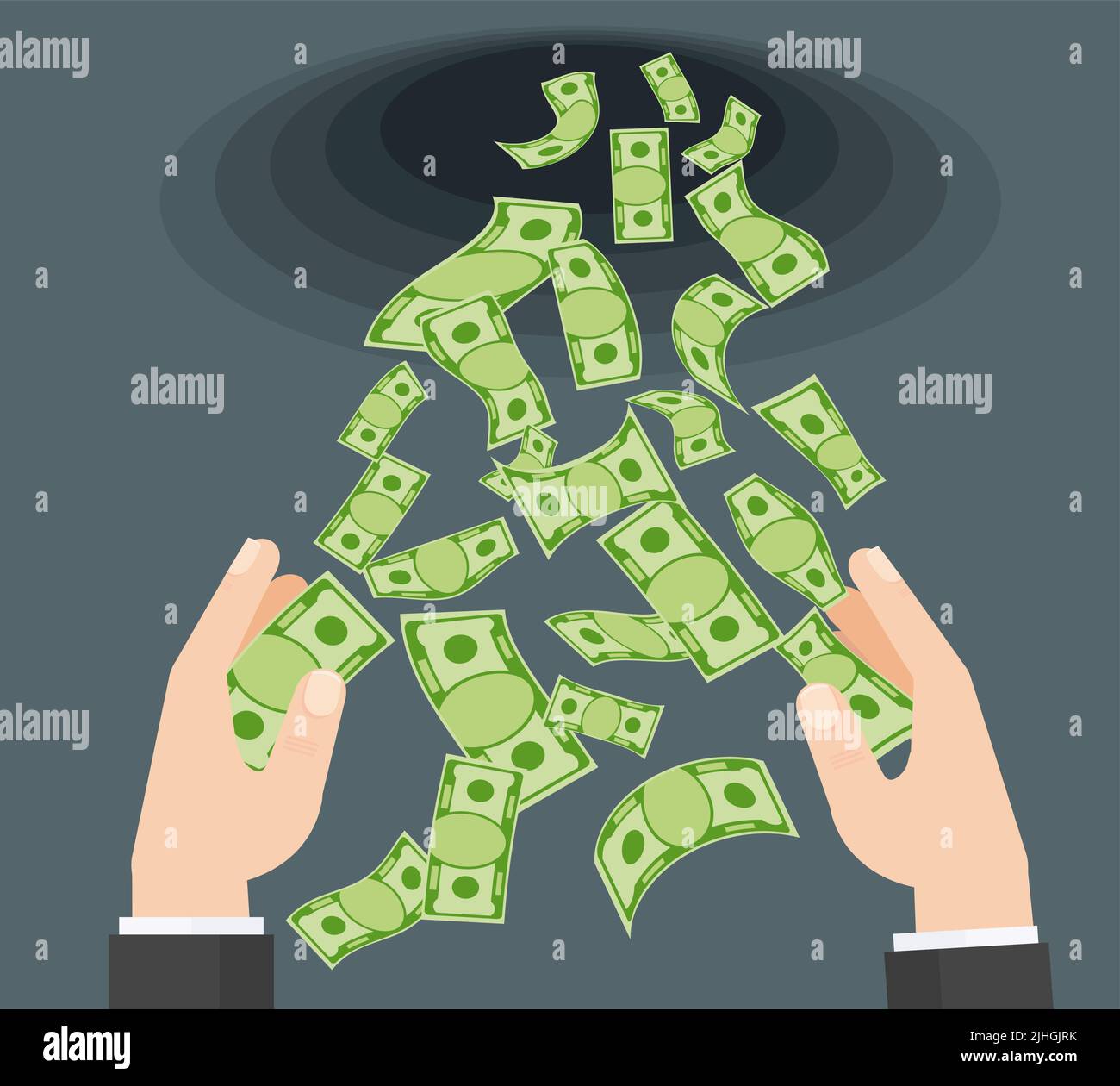 Hands throw money into a black hole. Economic crisis Stock Vector Image