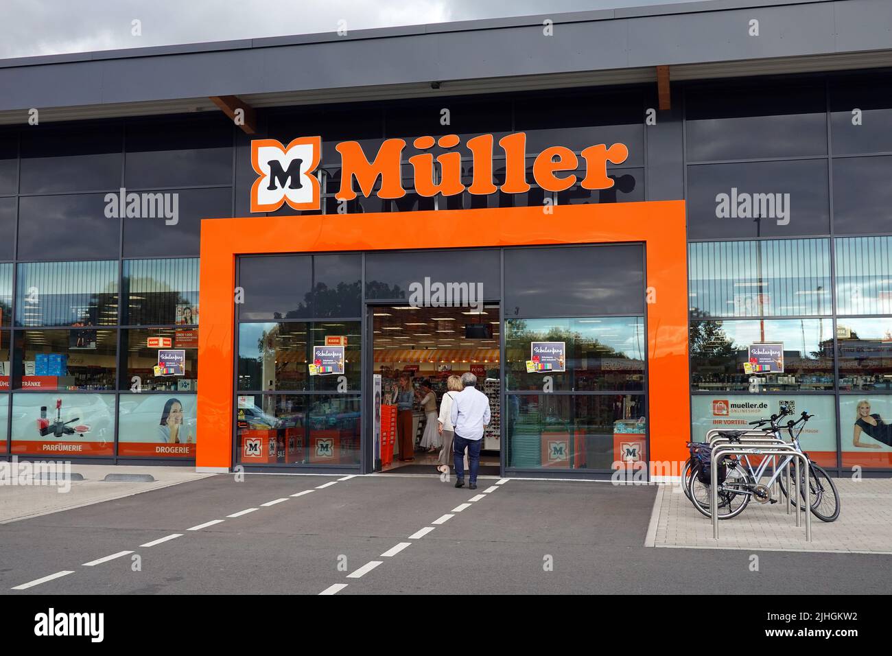 Entrance of a Müller store Stock Photo