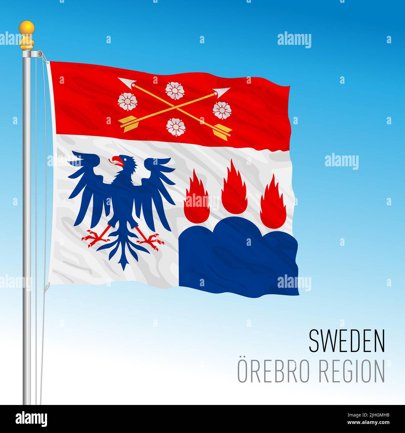 Orebro county regional flag, Kingdom of Sweden, vector illustration Stock Vector