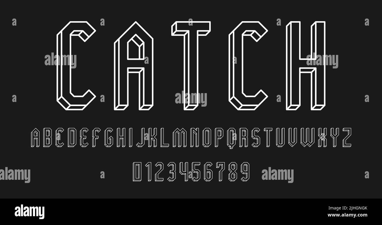 Set of alphabets font letters and numbers modern abstract outline 3D concept design with 3D concept vector illustration Stock Vector
