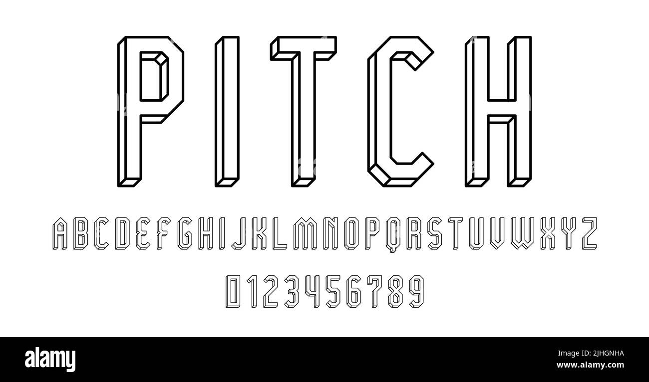 Set of alphabets font letters and numbers modern abstract outline 3D concept design with 3D concept vector illustration Stock Vector