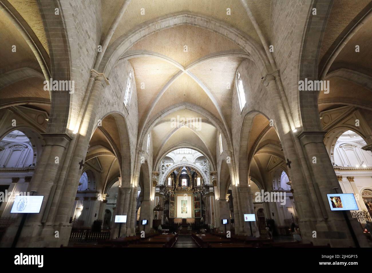 Interior of beautiful Valencia Cathedral, built on an ancient Roman temple, that was later a mosque, in Spain, Europe Stock Photo