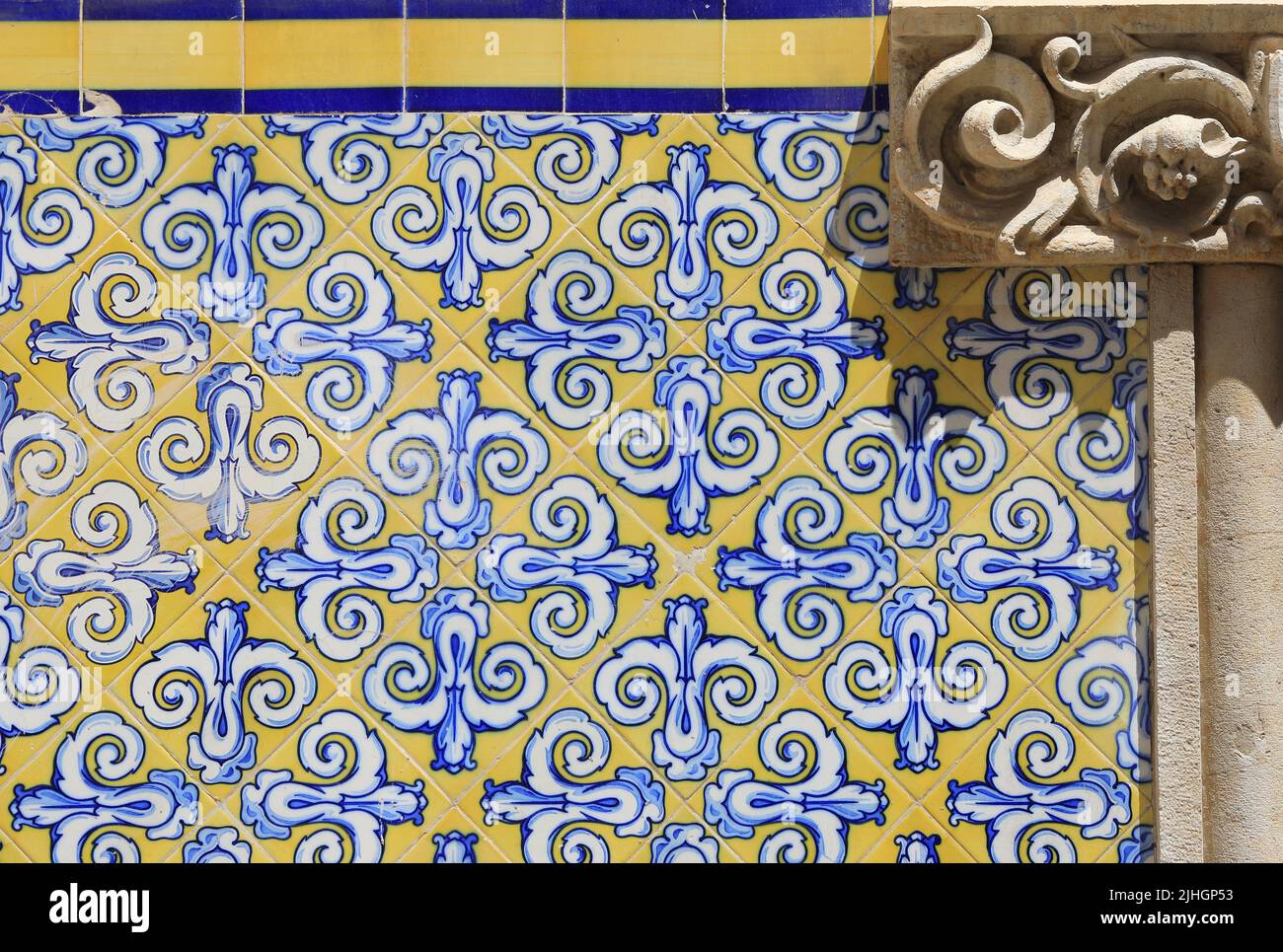 Tile detail on the exterior of Mercado Central, or Central Market, in the Old Town, in Valencia, Spain, Europe Stock Photo