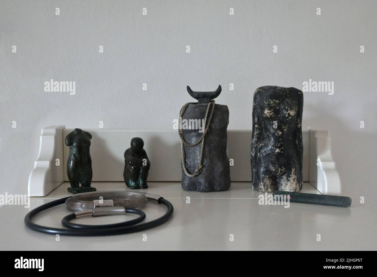 display of sculptures and jewellery Stock Photo