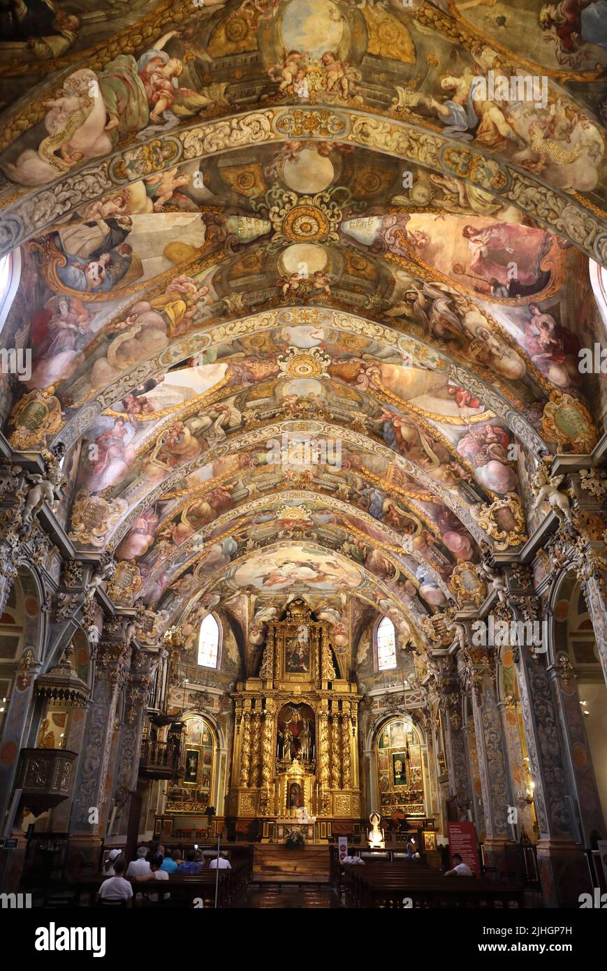 Interior of beautiful San Nicolas de Bari and San Pedro Martir, a Valencian Gothic style RC church, known as the Sistine Chapel of Valenca, in Spain Stock Photo