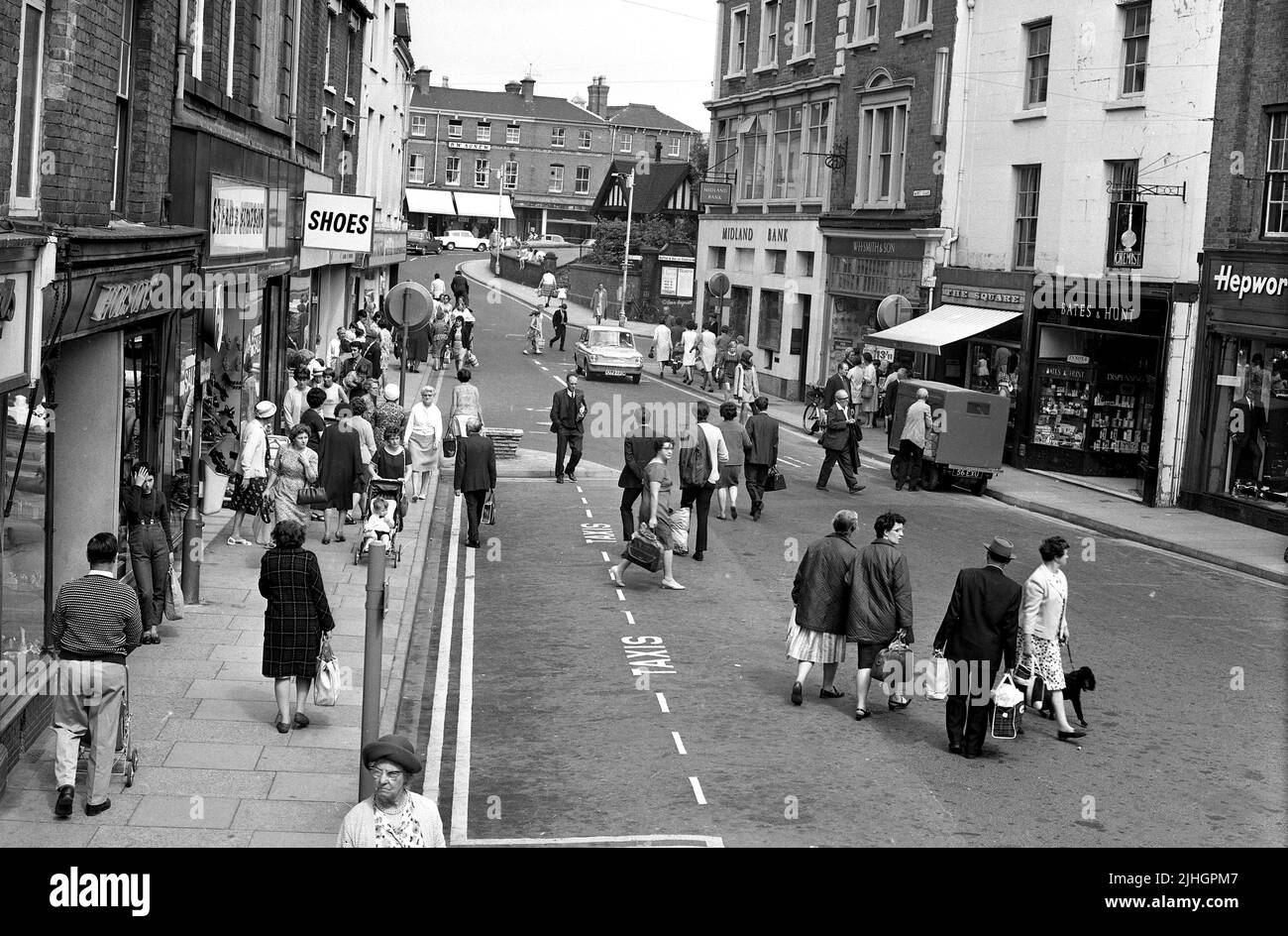 Busy provincial market town Wellington Shropshire 1960s Stock Photo