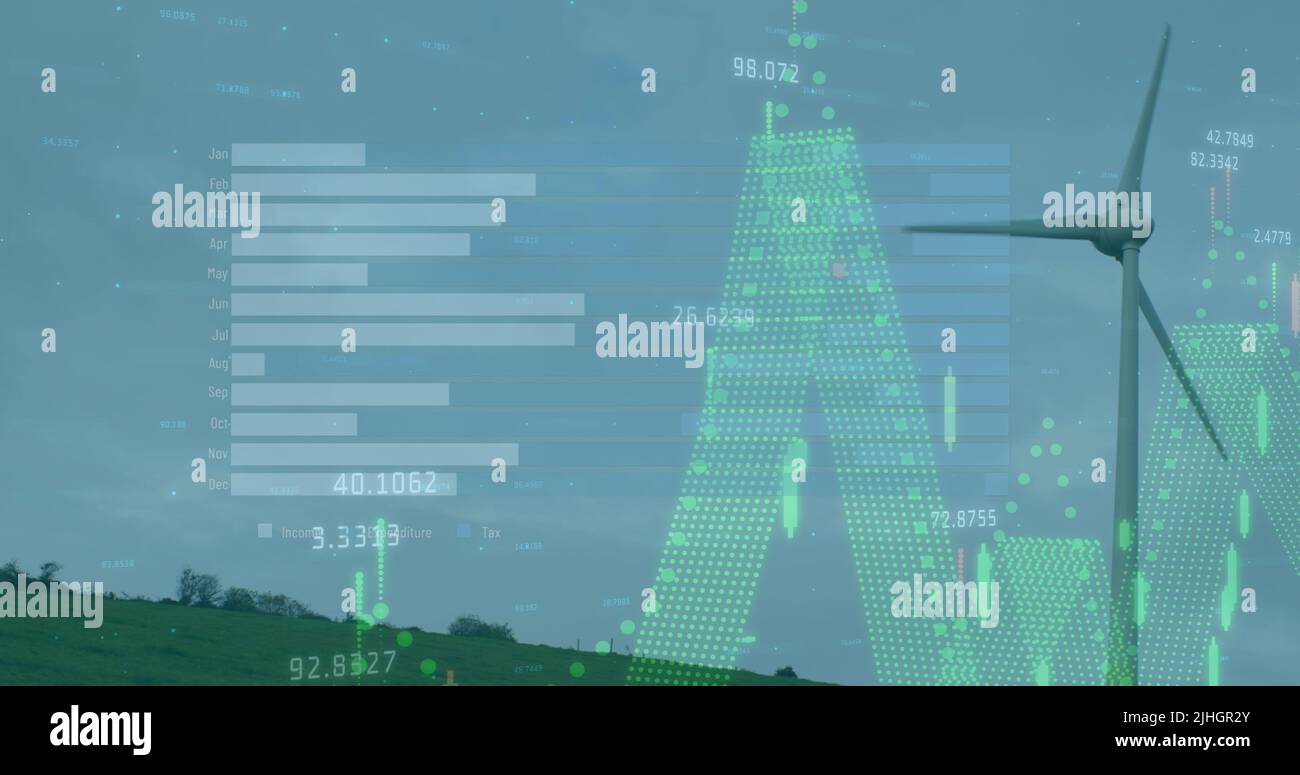 Image of data processing over wind turbine Stock Photo - Alamy
