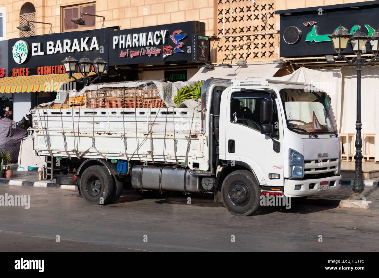 Egypt, Sharm El Sheikh - July 02, 2022: A truck loaded with various fruits and vegetables in Egypt. Stock Photo