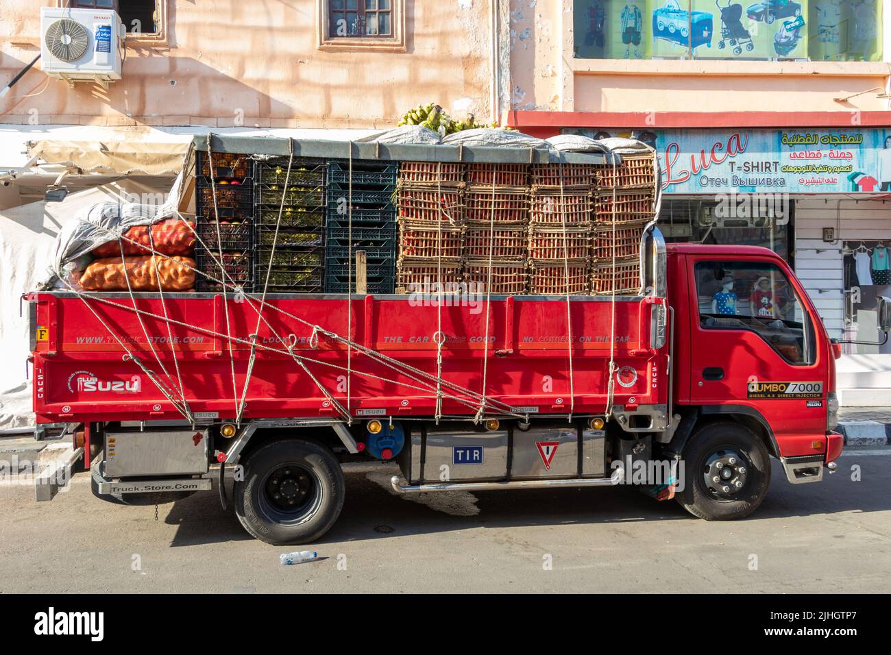 Egypt, Sharm El Sheikh - July 02, 2022: A truck loaded with various fruits and vegetables in Egypt. Stock Photo