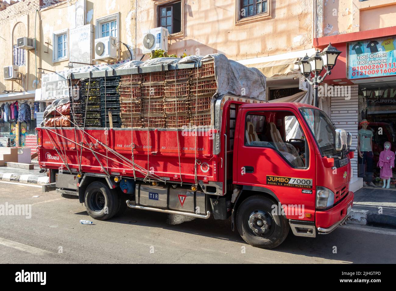 Egypt, Sharm El Sheikh - July 02, 2022: A truck loaded with various fruits and vegetables in Egypt. Stock Photo