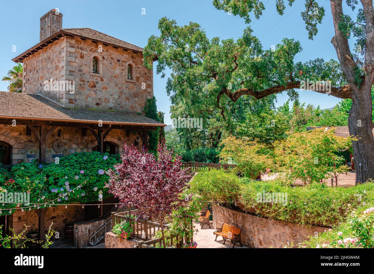 St. Helena, CA, USA - July 15 2015: The Sattui Winery in White Lane, one of the many wineries in Napa Valley. Stock Photo