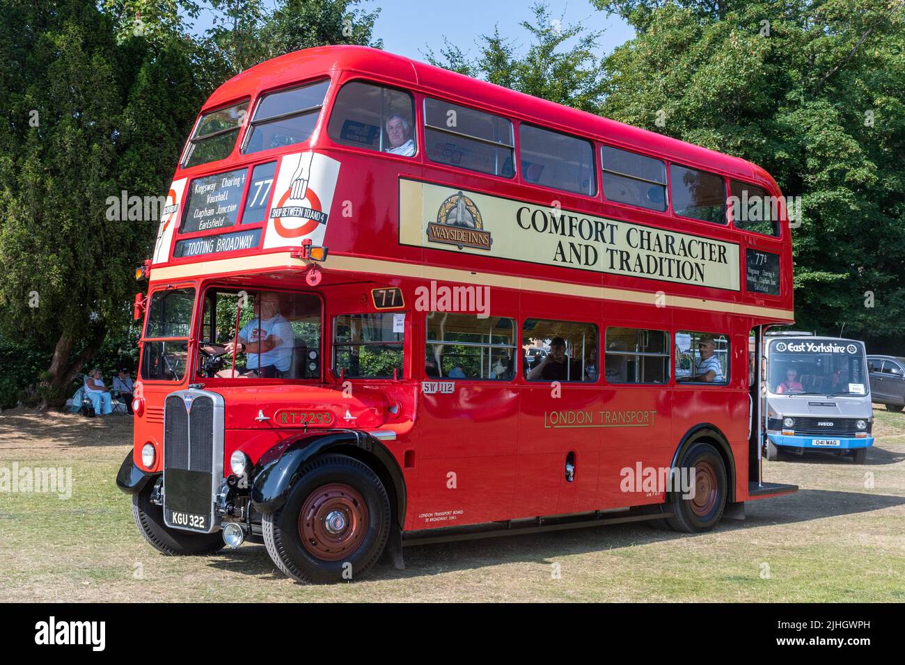 Vintage red London Transport double-decker bus at a transport show in Hampshire, England, UK Stock Photo