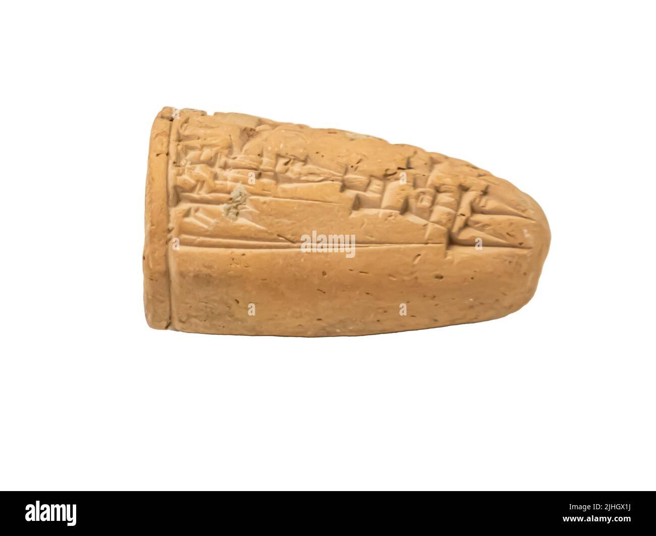 Clay cone with an inscription of Sinkashid. Uruk, Warka or Warkah.19th century B.C Stock Photo