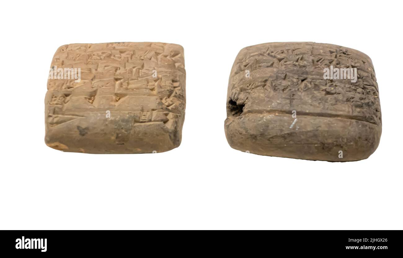 Basket labels for keeping archived documentation, in Sumerian. Ur 3 period. 22nd to 21st century BC Stock Photo