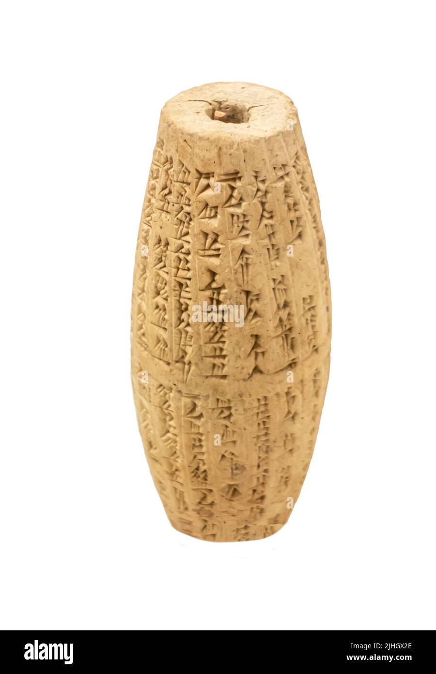 clay cylinder with an inscription of Nebuchadnezzar II - Babylon 6th century B.C. Stock Photo