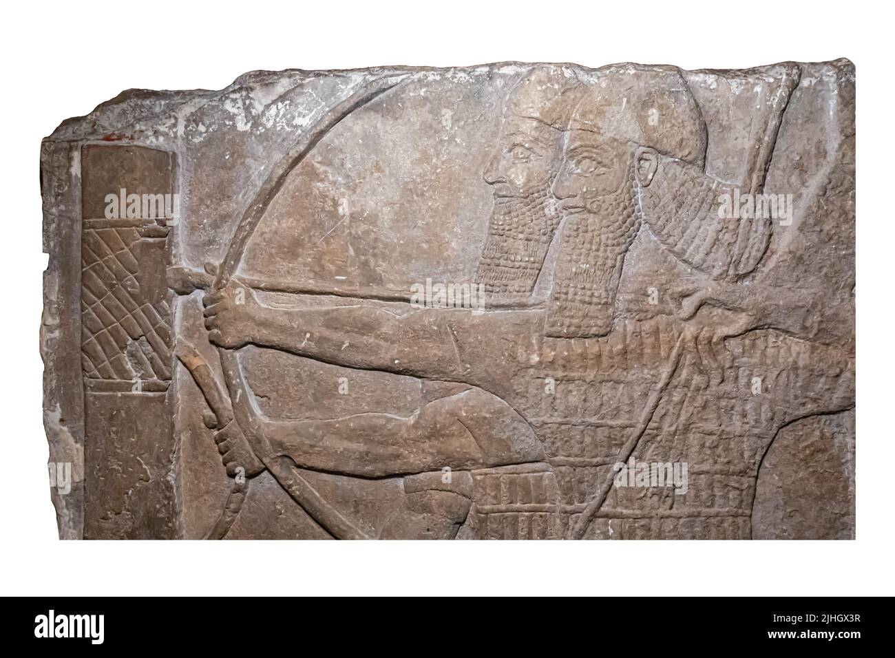 Assyrian warriors attacking an enemy city - detail from a larger scene - Relief from palace of Tiglath-Pileser III at Kalhu ( Nimrud ). 8th century BC Stock Photo