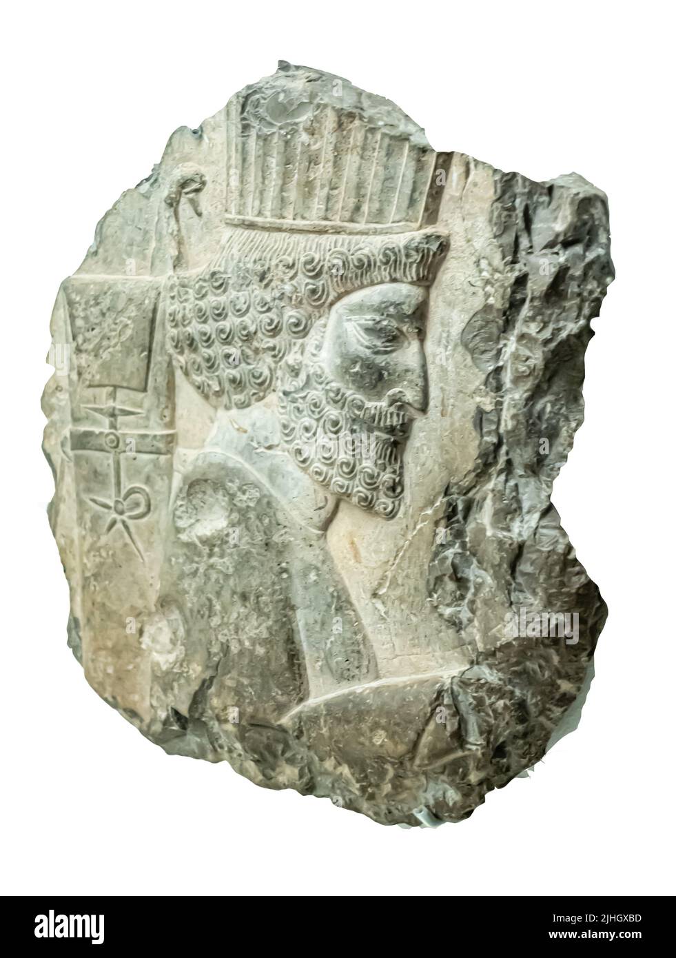 Fragment of a relief depicting a Royal bodyguard - Early 5th century BC. From Persepolis. State hermitage Museum, St petersburg, Russia Stock Photo