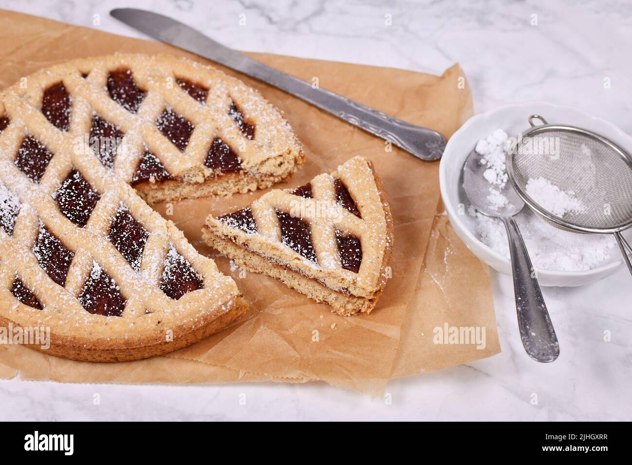 Slice of pie called 'Linzer Torte', a traditional Austrian shortcake ...