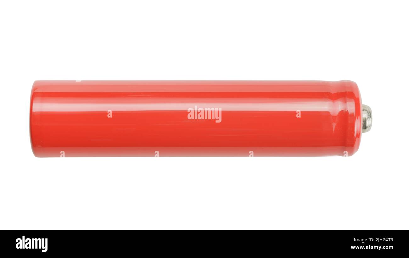 Red AAA battery with blank case. Isolated on white, clipping path included Stock Photo