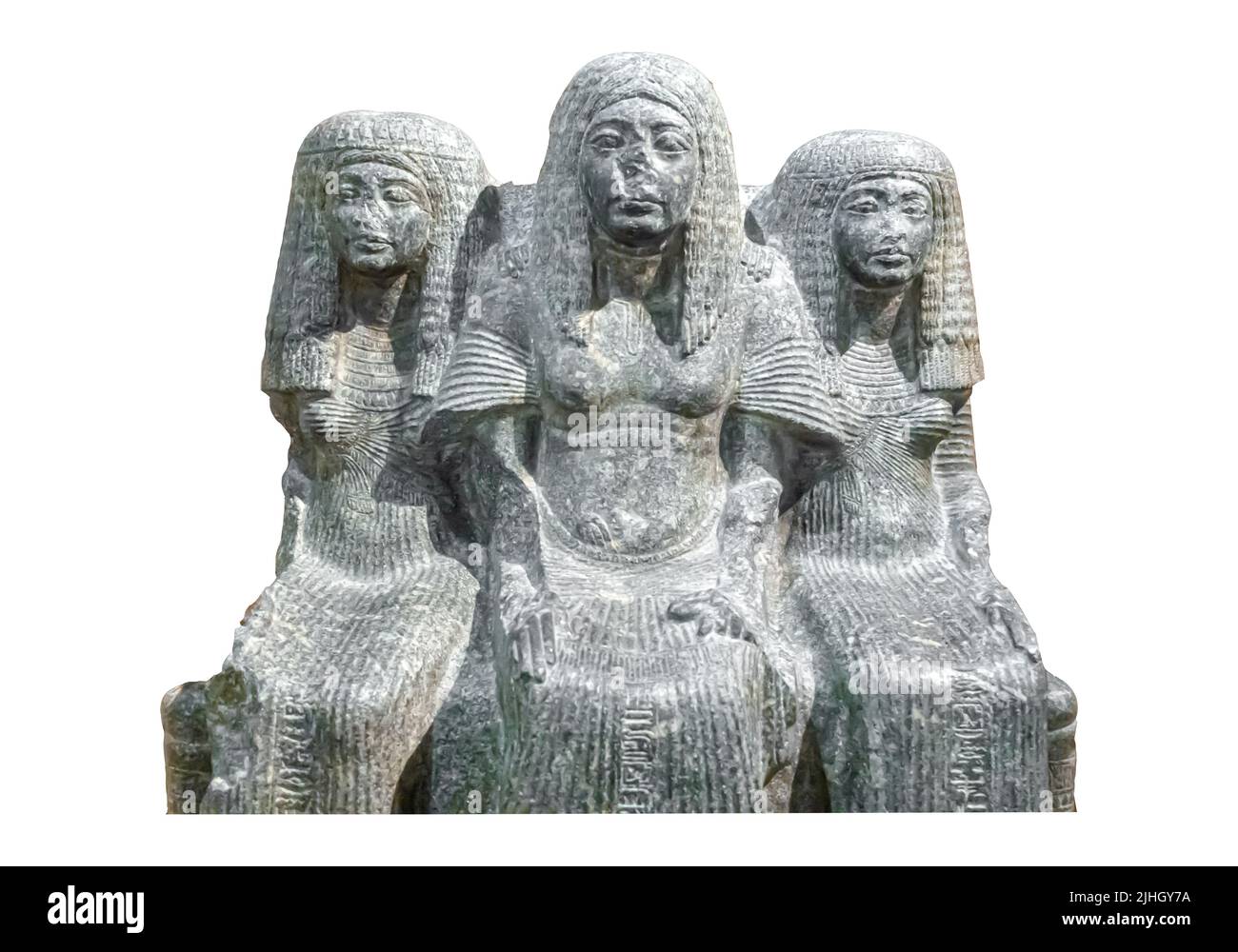 Family group of the governor of Thebes Amen-em-hab, wife, mother - Granite - Late Dynasty XVIII - Dynasty XIX. Late 14th - e 13th c. Dra Abu el-Naga Stock Photo