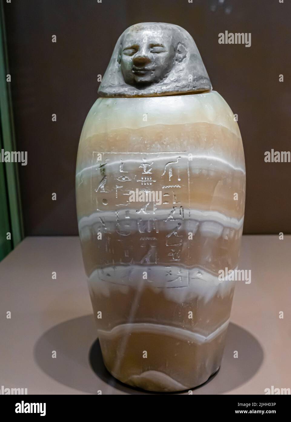 Canopic jar of Pa-di-Hor - Dynasty 26 - 7th - 6th century BC - Memphite necropolises - Calcite, alabaster. for the inscription on the jar see add info Stock Photo