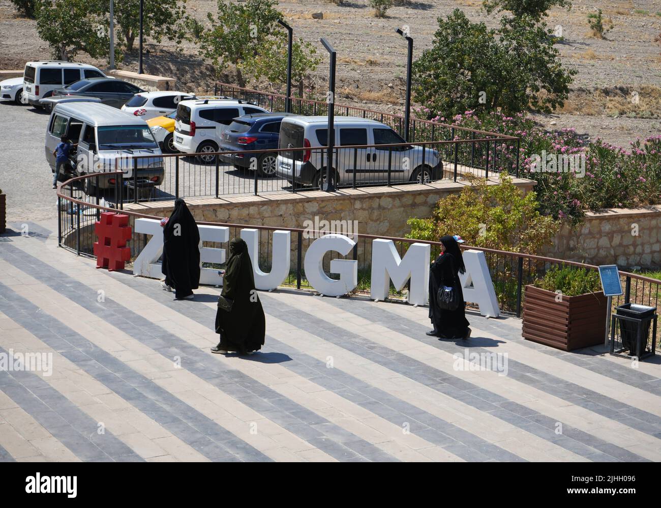 Walking in Zeugma founded by the Greeks and later continued by the Romans in front of the Euphrates River. World Heritage of Turkey Stock Photo
