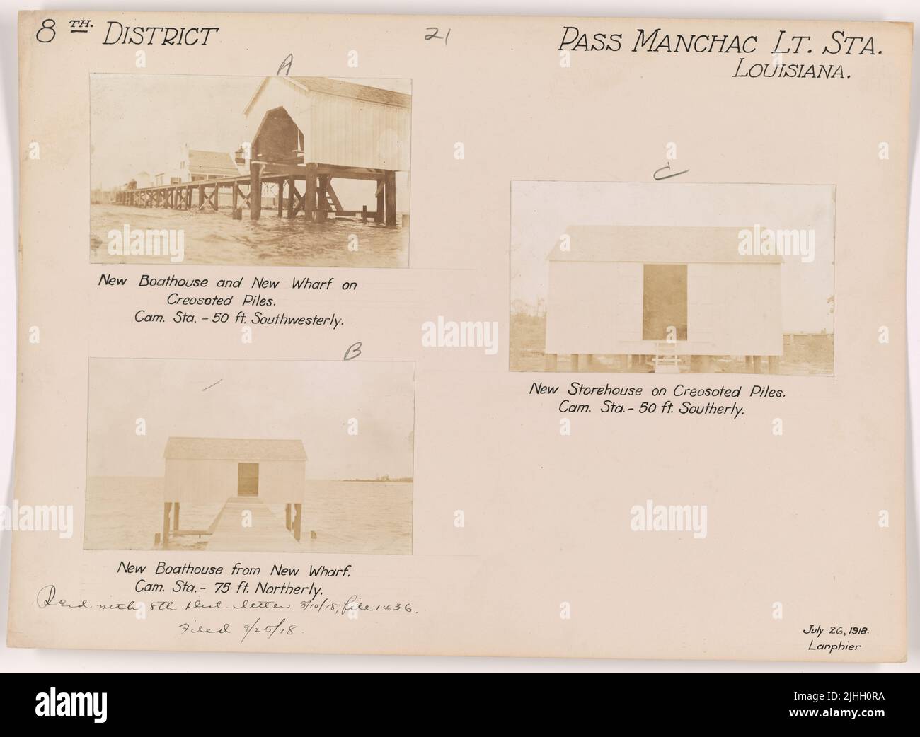 LA Pass Manchac. Pass Manchac Light Station, Louisiana. New boathouse