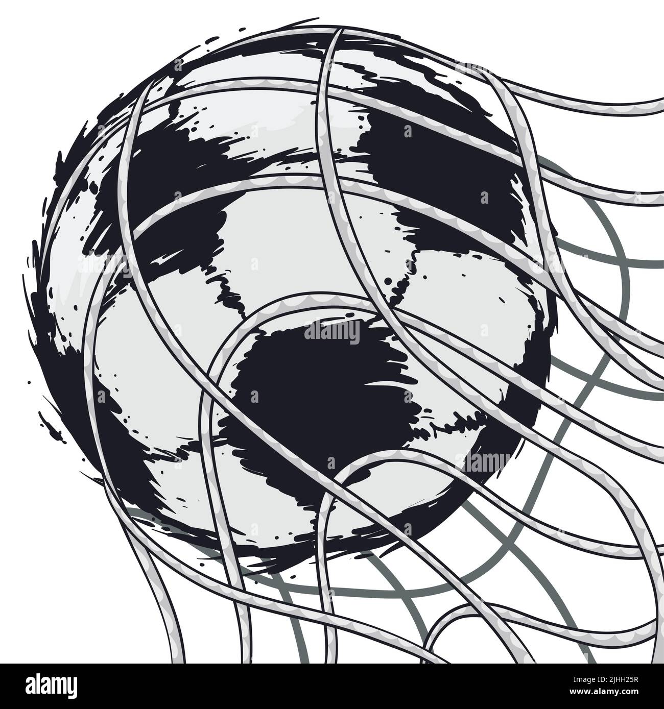 Rolling soccer ball at high speed like ink splashes entering in a net