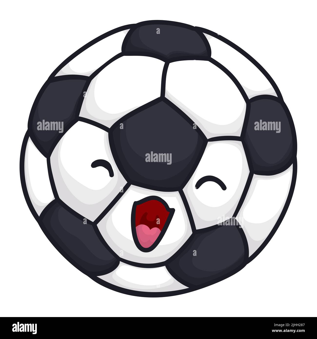 Cute and super happy soccer ball, celebrating the upcoming sports match. Design in cartoon style over white background. Stock Vector