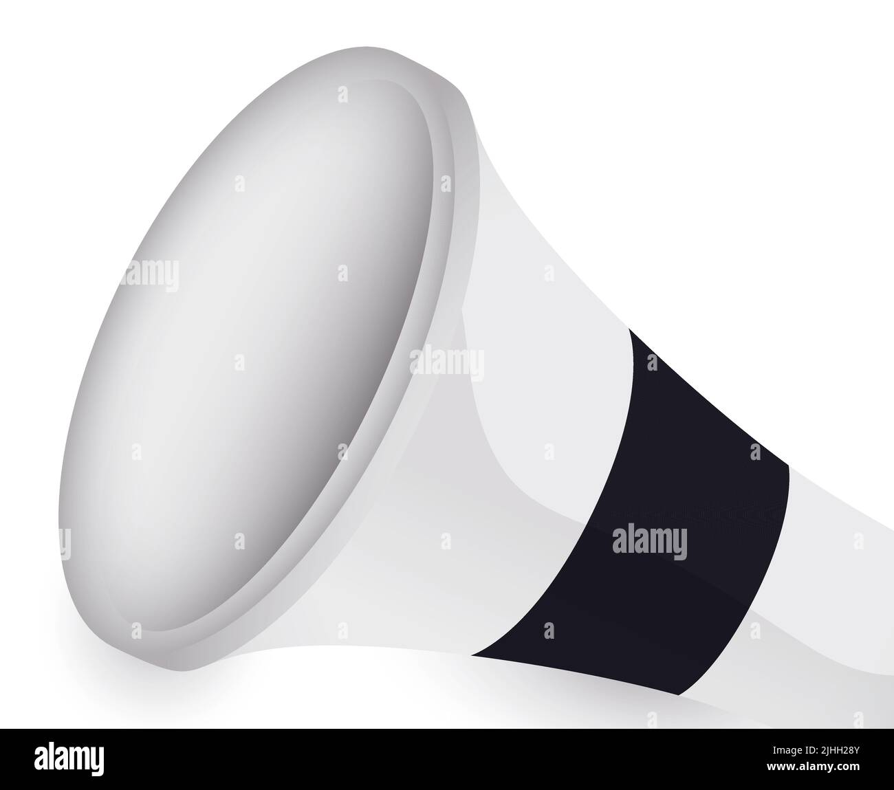 Close up view of sports noisemaker or party horn with black and broad stripe, isolated over white background. Stock Vector