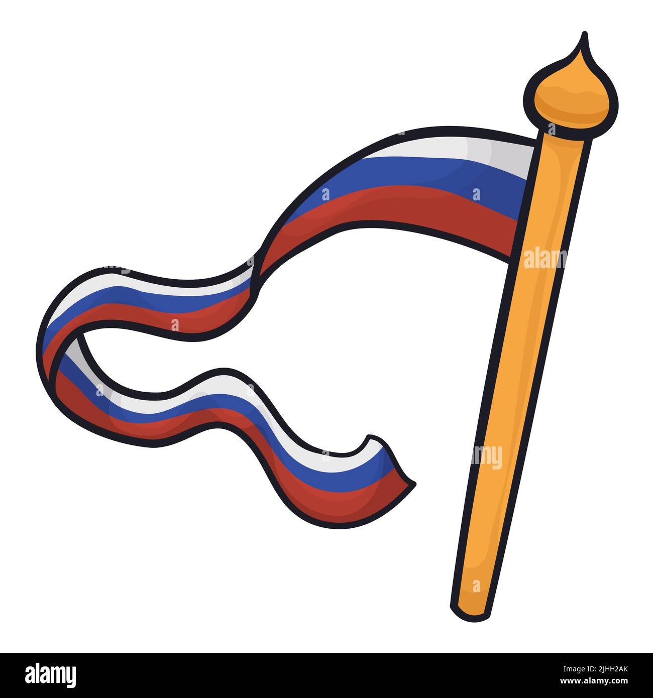 Golden flagpole decorated with onion dome shape and long tricolor ribbon folded like the Russian flag. Stock Vector