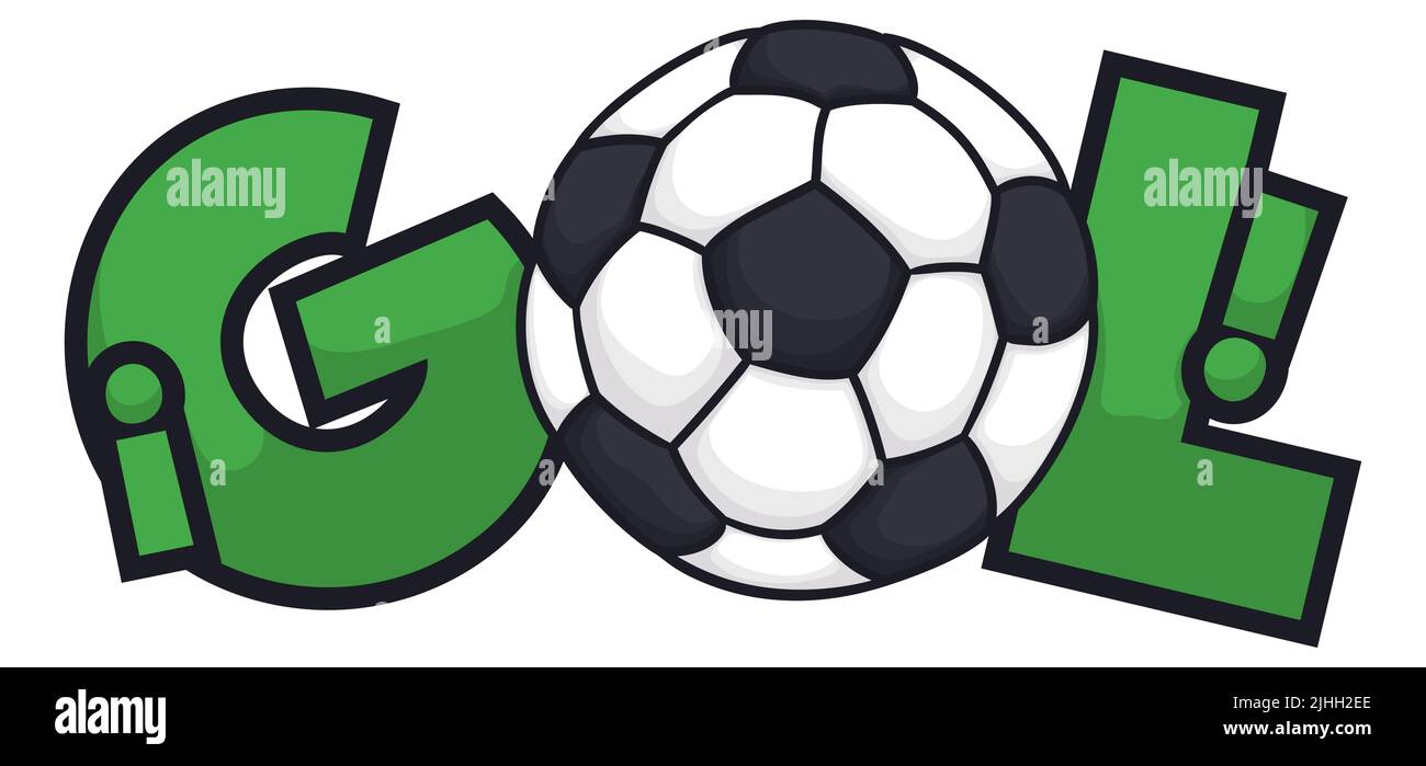 Sign with soccer ball in cartoon style, forming the word 'gol,' written in Spanish meaning goal