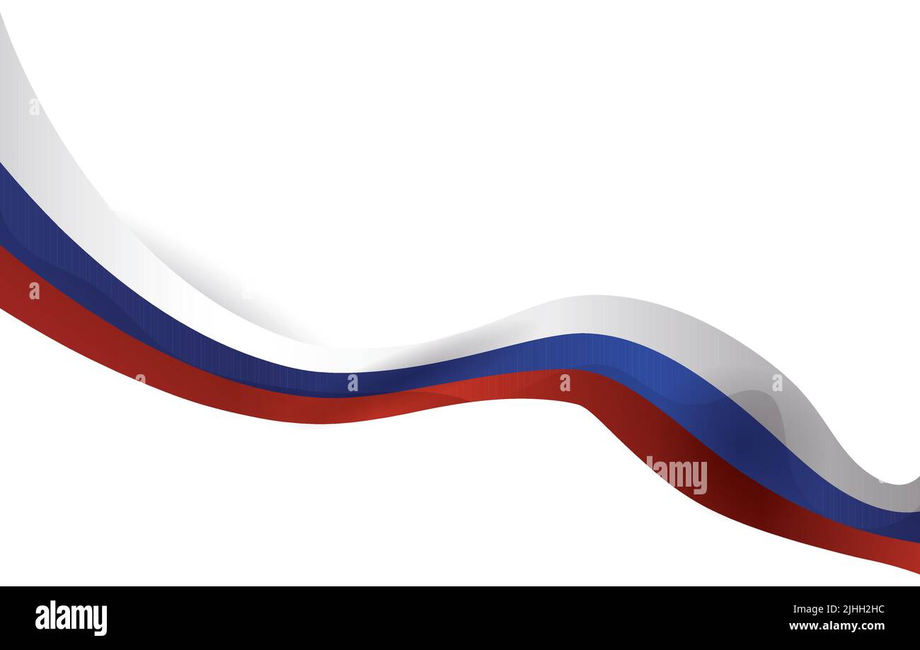 Russian Federation flag. Official national colors. Russia 3d realistic  ribbon. Isolated waving vector glory flag stripe sign. Vector illustration  backgroun. Icon emoji design with frame. Stock Vector