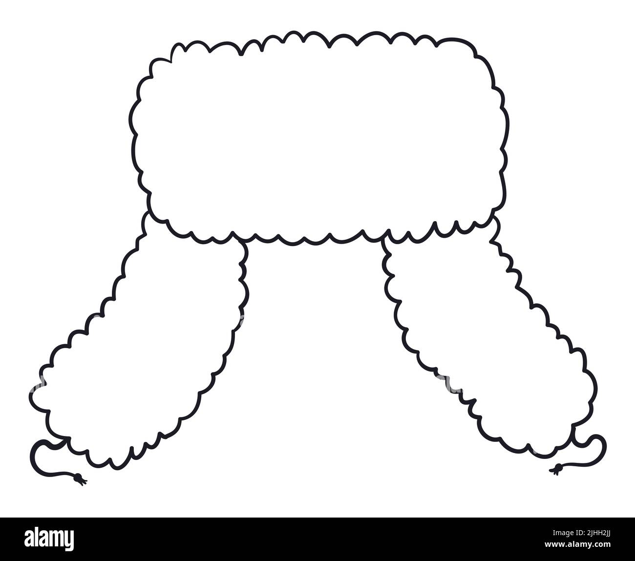 Frontal view of traditional ushanka hat. Colorless design in outline style for coloring activities. Stock Vector