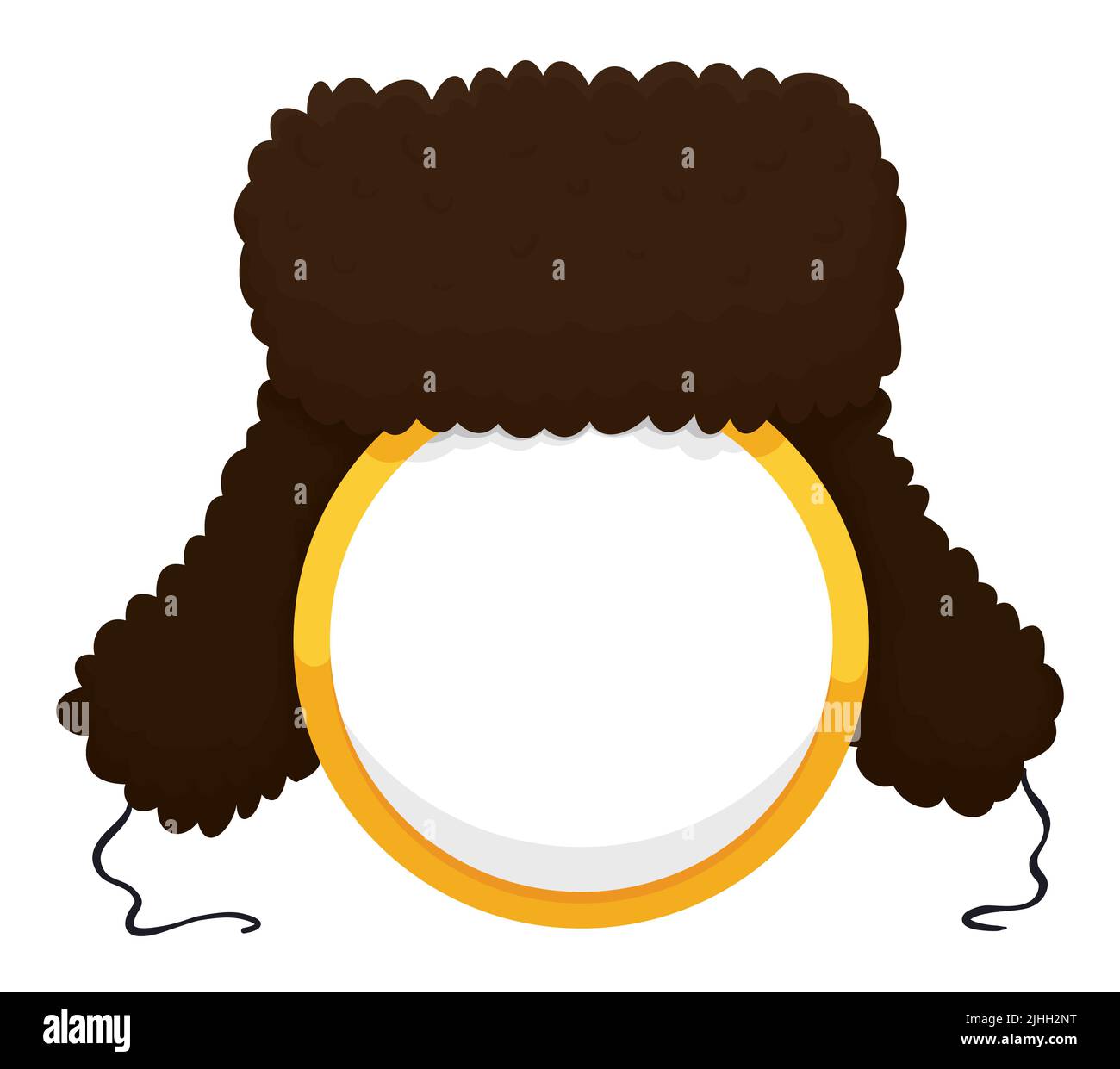 Traditional Russian ushanka hat with brown fur on the top of golden button template. Design in cartoon style over white background. Stock Vector