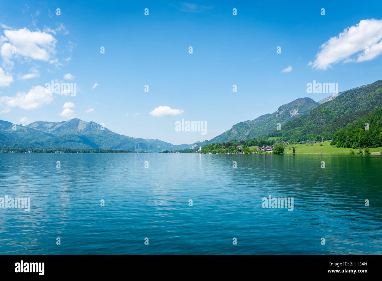 Lake Wolfgangsee in Salzkammergut region, Austria during summer. Idyllic travel destination in the Austrian Alps. Stock Photo