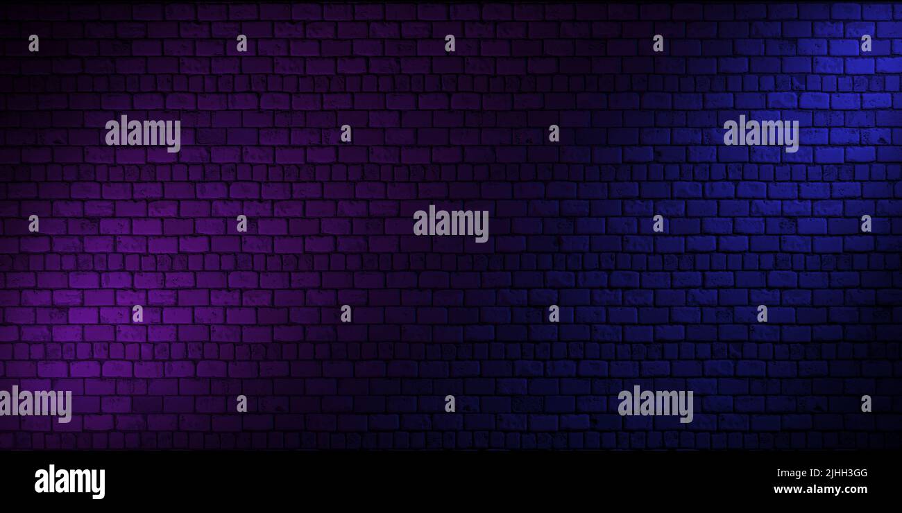 Grunge brick wall, background, purple light. 3d illustration Stock Photo