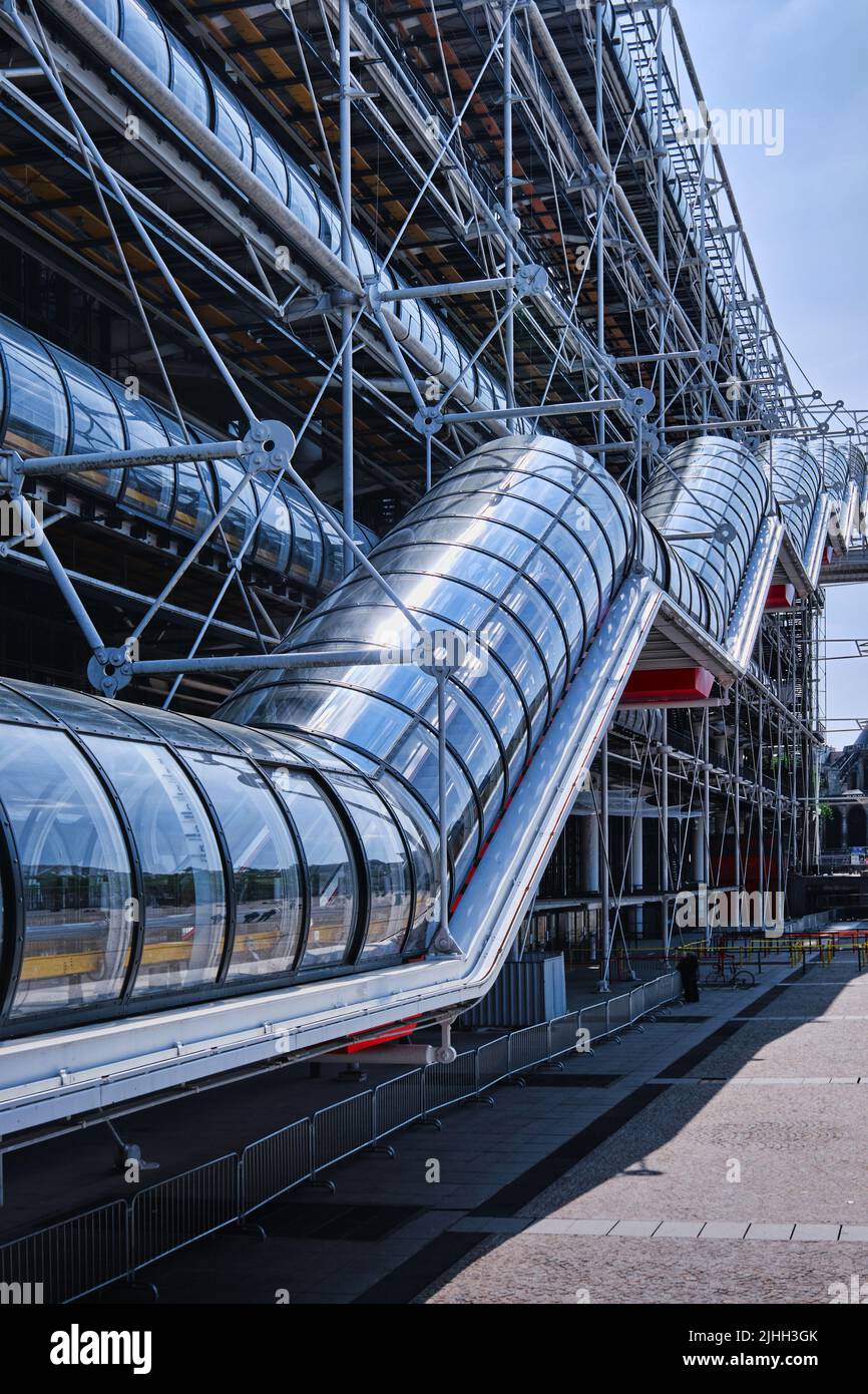 Paris, France - May, 2022: View of Centre Georges Pompidou (1977)and facade details, designed by Richard Rogers and Renzo Piano Stock Photo