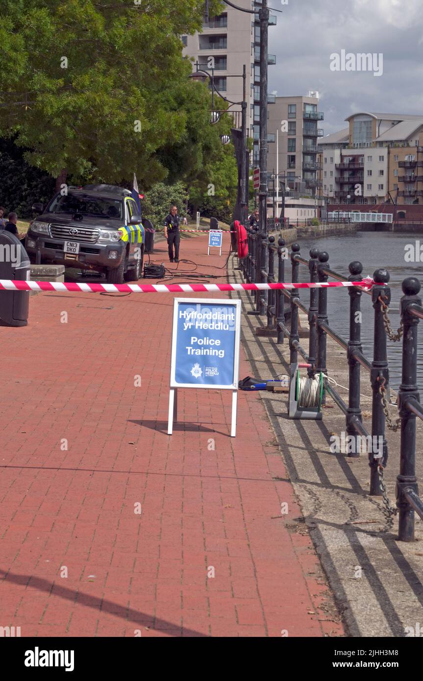 Police dive training exercise, Roath Basin,Cardiff Bay. Summer 2022