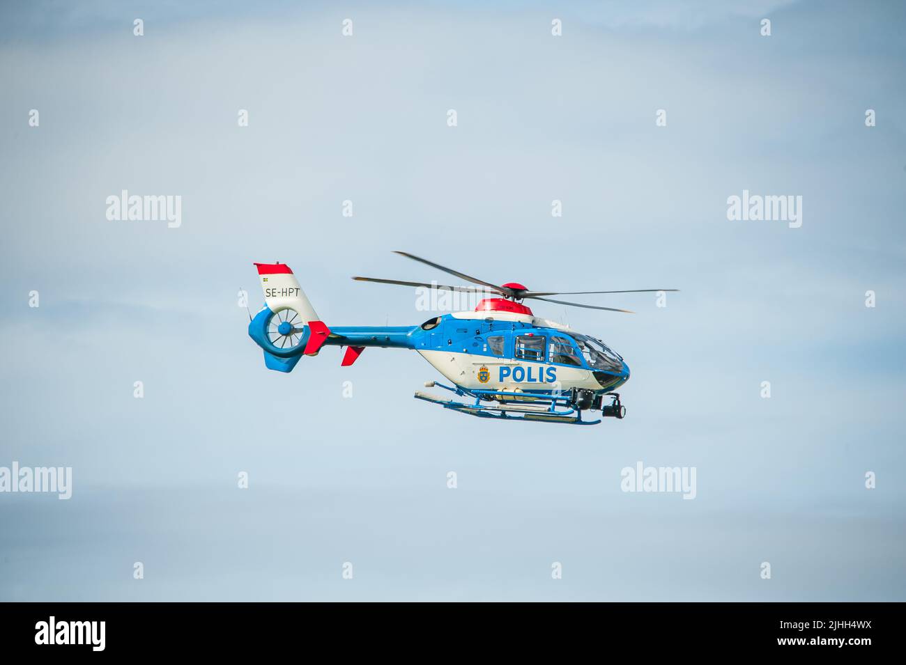 Gothenburg, Sweden - August 29 2010: Swedish police  Eurocopter EC 135 P2 at Gothenburg Aero Show. Stock Photo