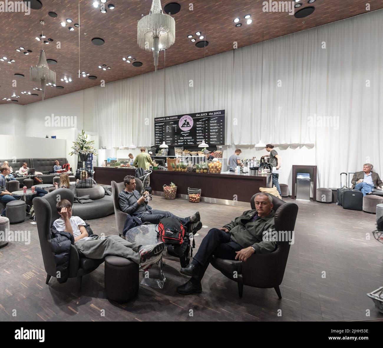 Copenhagen , Denmark September 26 2010 Joe and the Juice cafe at Copenhagen Airport Kastrup