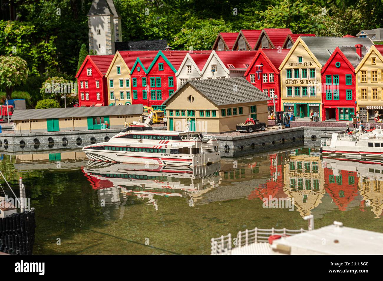Billund, Denmark - June 25 2011: Lego model of Bryggen in Bergen at Legoland Billund. Stock Photo