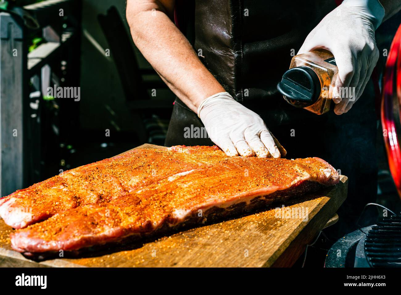 Raw Pork ribs with a spices (rub) for BBQ Stock Photo Alamy