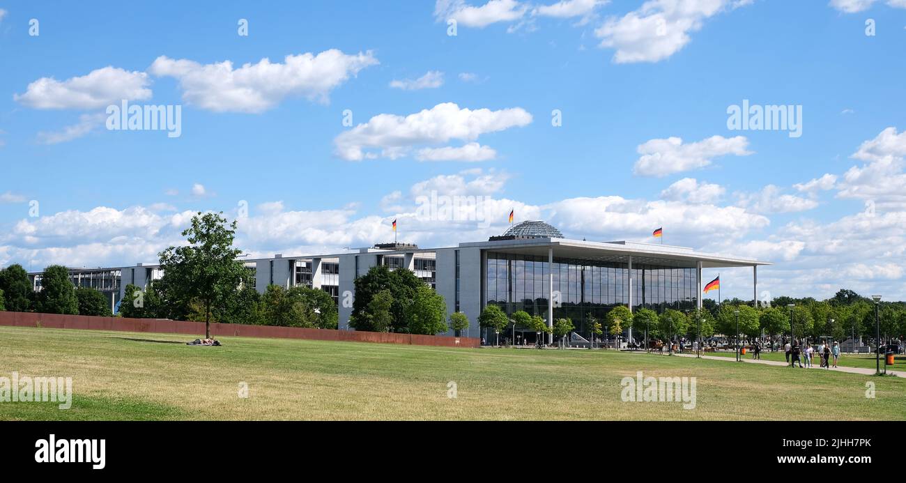 Berlin, Germany, July 12, 2022, Paul Löbe House with Reichstag dome in background Stock Photo